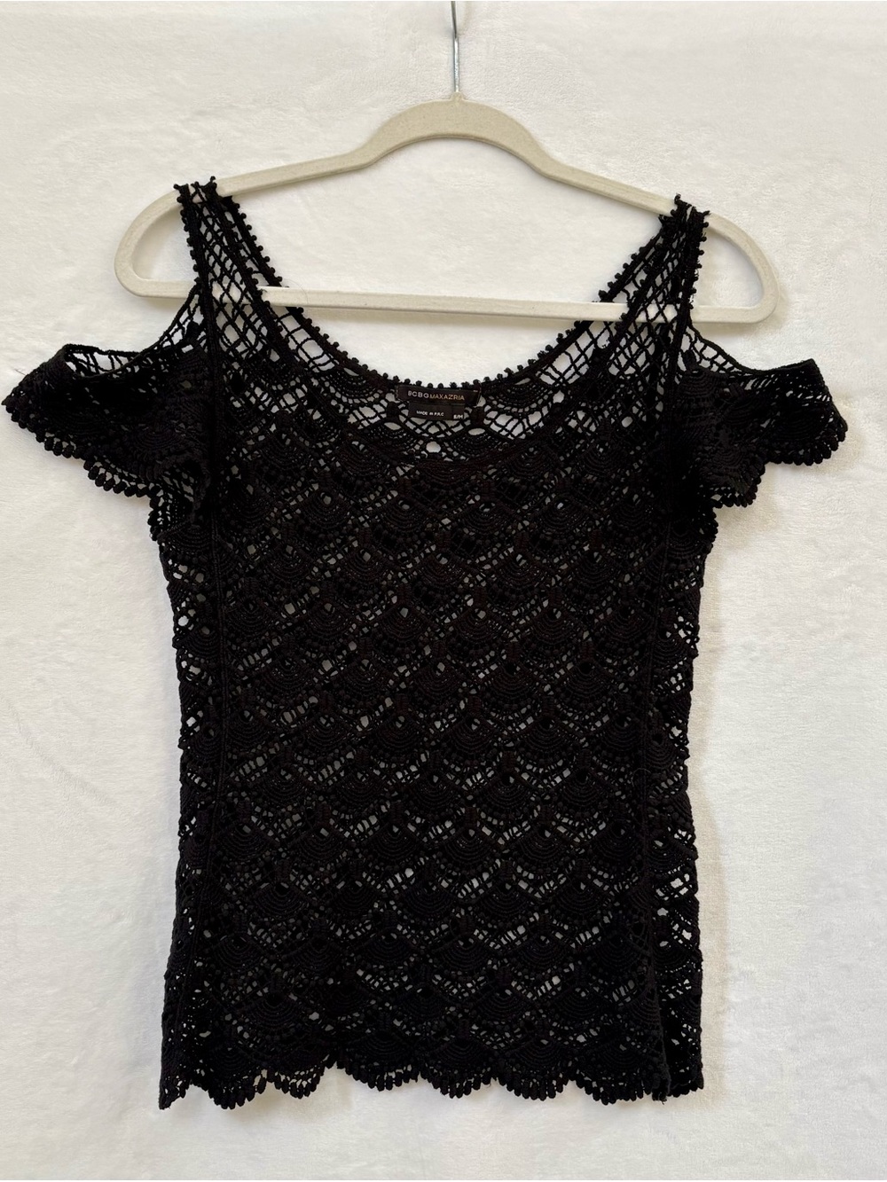 BCBGMaxAzria Black Crochet Overlay Blouse